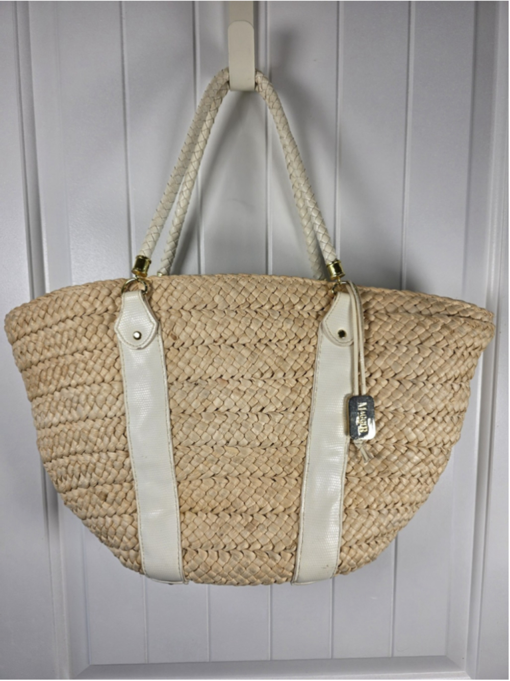 Maggi B Woven Straw Tote Bag Large Floral Lined Basket Purse Beach Resort Boho